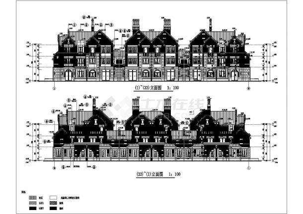 某小区三层联排坡屋顶别墅建筑设计方案-图一