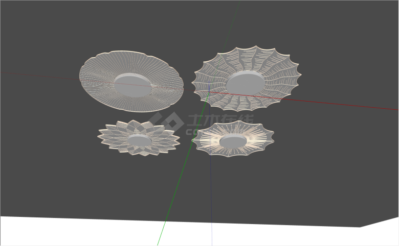 4种不同花瓣绽放形状的吸顶灯su模型-图二