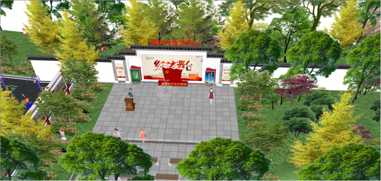 中式特色主义文化广场su模型-图二