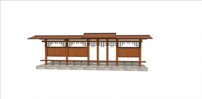 新中式木制镂空花雕公交车站su模型_图1