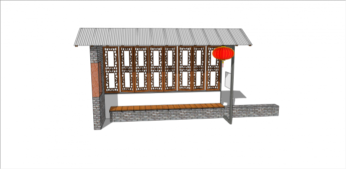 新中式石砖制公交车站 su模型_图1