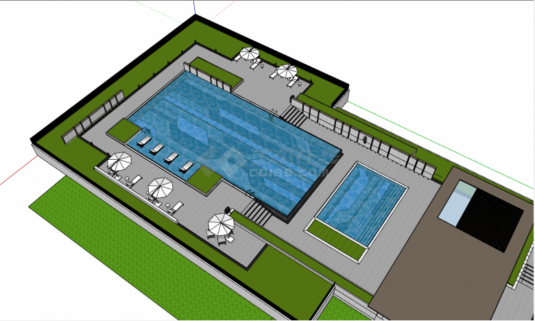 现代化商业风大面积屋顶游泳池su模型-图二