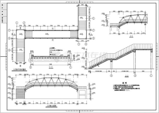 某处钢箱人行天桥结构设计施工图纸-图一