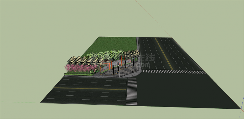 现代三色系道路公路绿化带su模型-图二
