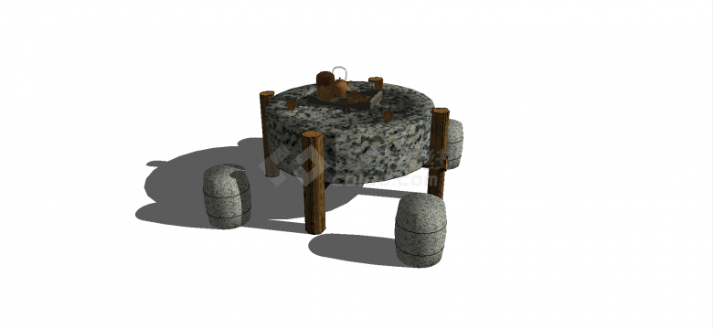 中式磨盘样式茶桌石墩式石座su模型-图二