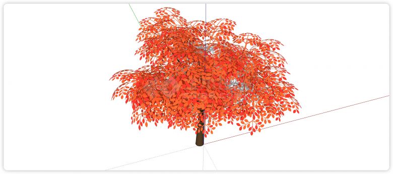 橙红色伞型3d有色叶树木su模型-图二