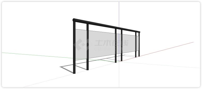 大小间隔玻璃结构玻璃栏杆su模型-图二