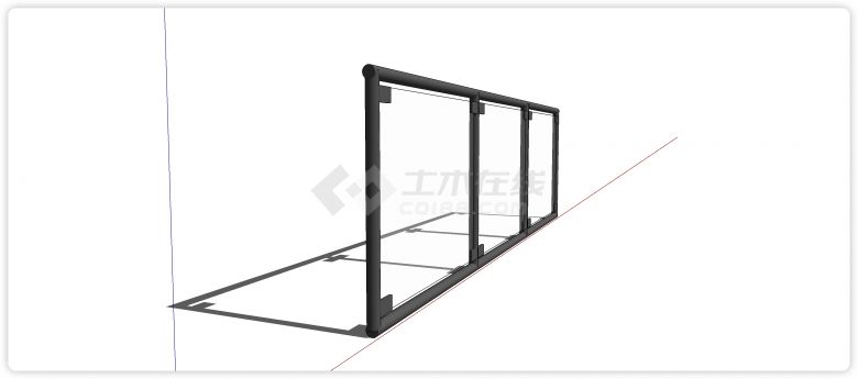 四角固定黑色钢条结构玻璃栏杆su模型-图二