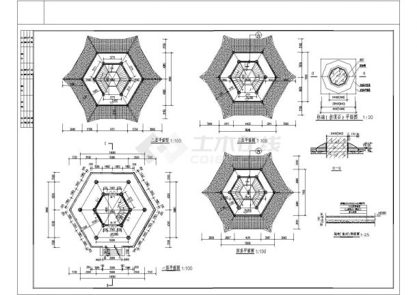 仿古代五层带斗拱摘星楼宝塔建筑设计施工图-图二