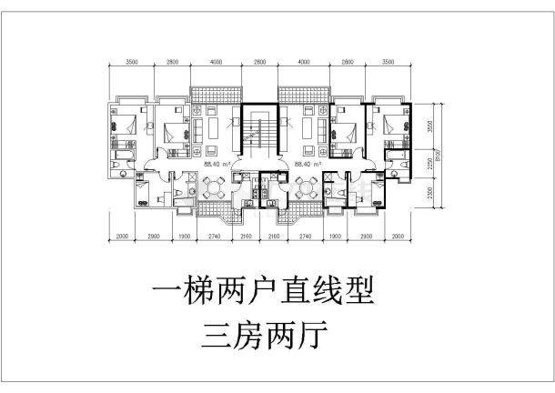 某建筑工程多个中高层户型CAD平面图-图二