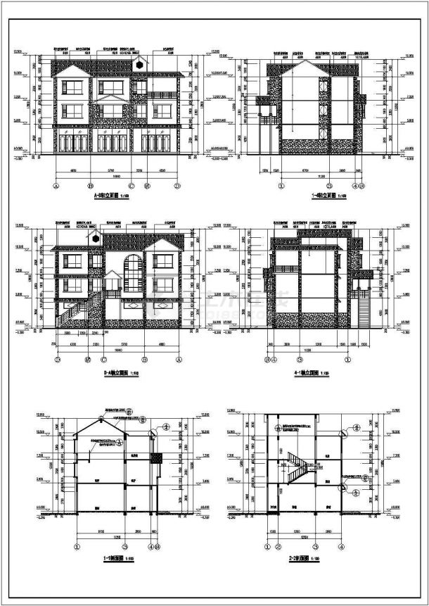 某地中式三层别墅建筑设计施工图纸-图一