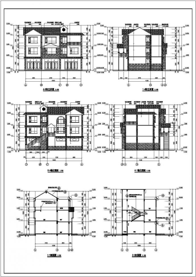 某地中式三层别墅建筑设计施工图纸_图1