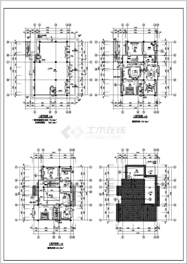 某地中式三层别墅建筑设计施工图纸-图二