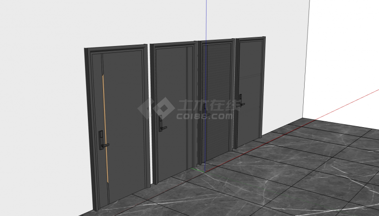 黑色极简智能门锁现代防盗门入户门组合su模型-图二