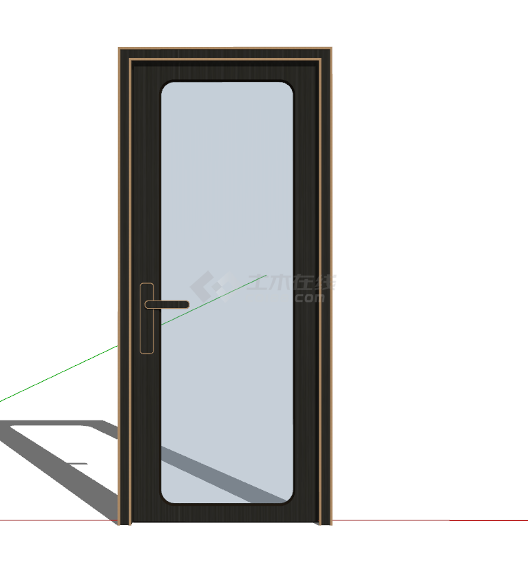 现代黑框单扇玻璃门su模型-图一