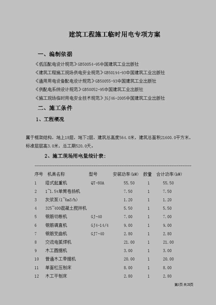 杭州某大厦工程施工临时用电专项方案-图一