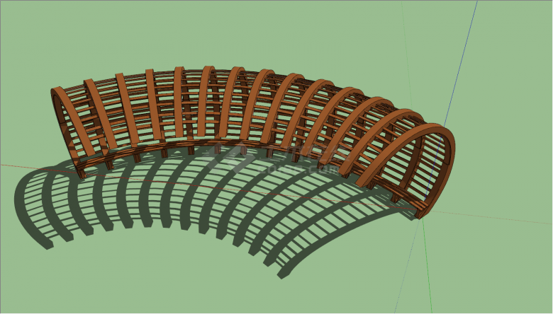 弧形半圆廊架木质架SU模型-图一
