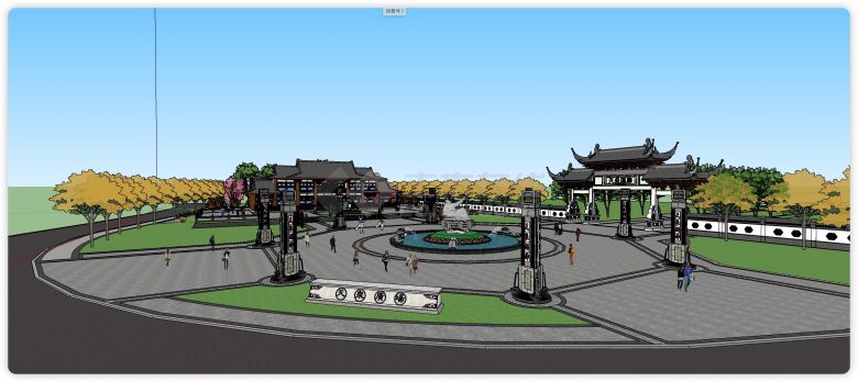 广场公园入口设计SU模型-图二