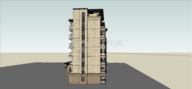 新亚洲高层住宅小区单体su模型-图一