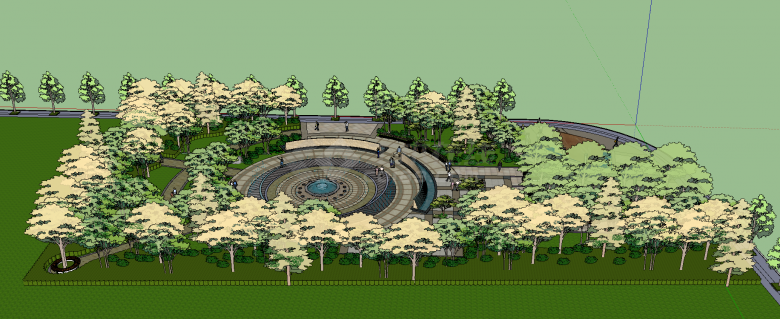 带喷泉植植物环绕的青年公园su模型-图二