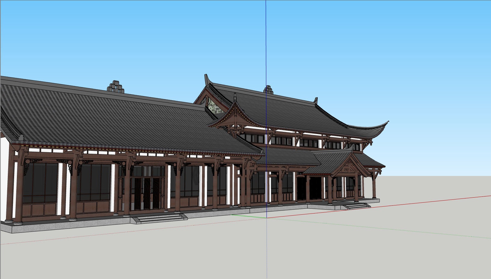 中式双层古建筑亭子su模型-图二