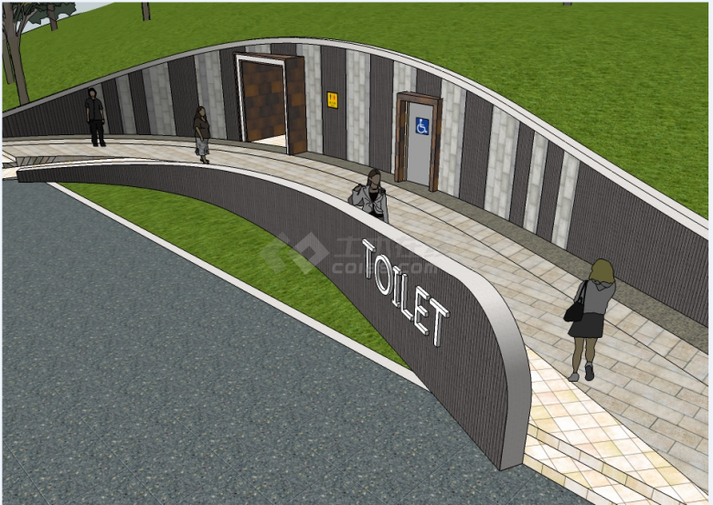 公园厕所精细景观设计SU模型-图二