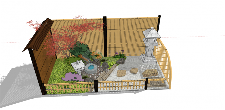 日式风格户外庭院景观su模型-图一