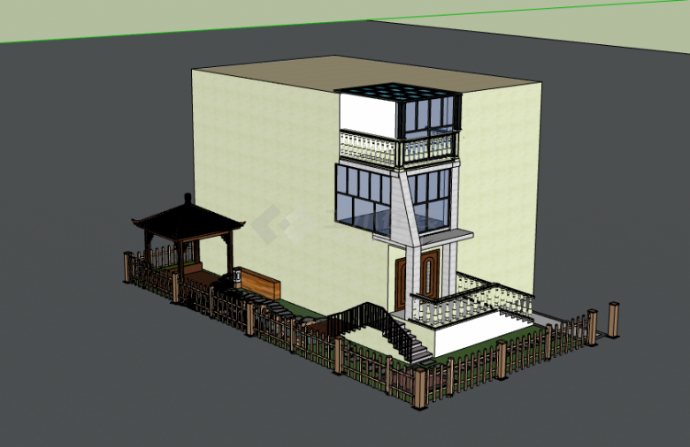 经典现代万科公望住宅别墅建筑中式平面立面SU模型-图二