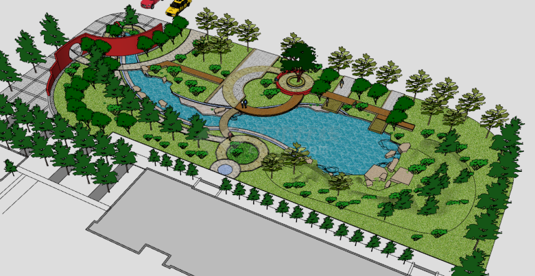 户外园林池塘水景植su模型-图二