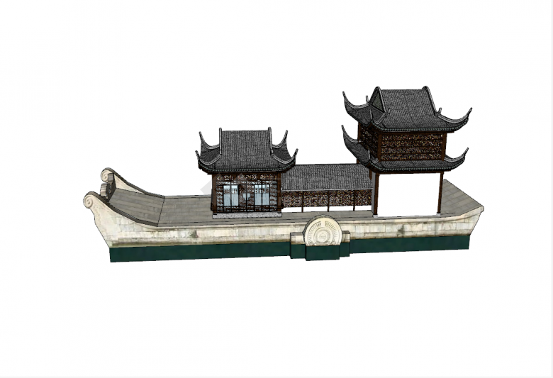 中式古典豪华景区船su模型-图二