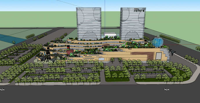 绿植环绕交通便利的现代商业广场su模型_图1
