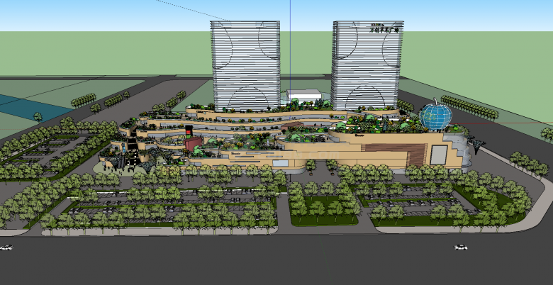 绿植环绕交通便利的现代商业广场su模型-图一