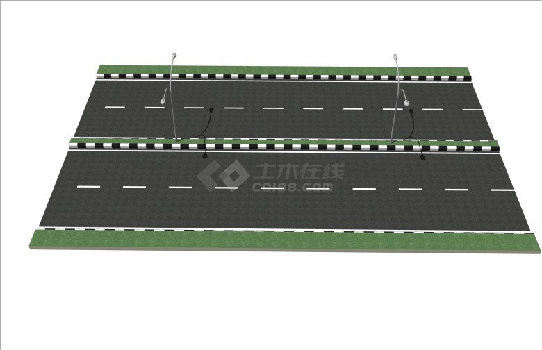 极简双车道道路和路灯SU模型-图二