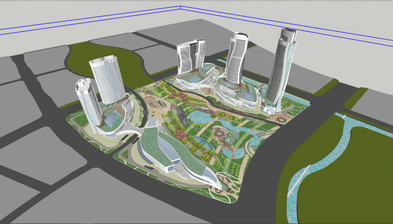 大型花园式办公建筑su模型-图二