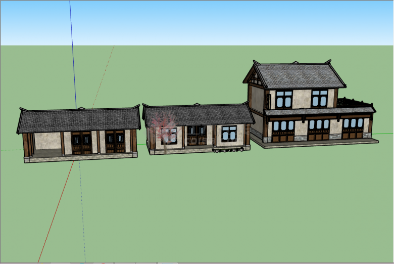 农村乡村建筑平房瓦房民居su模型-图一
