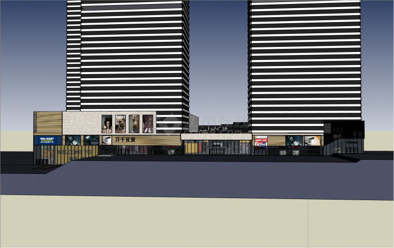 经典现代风格青岛CBD万达广场商业广场SU模型-图二