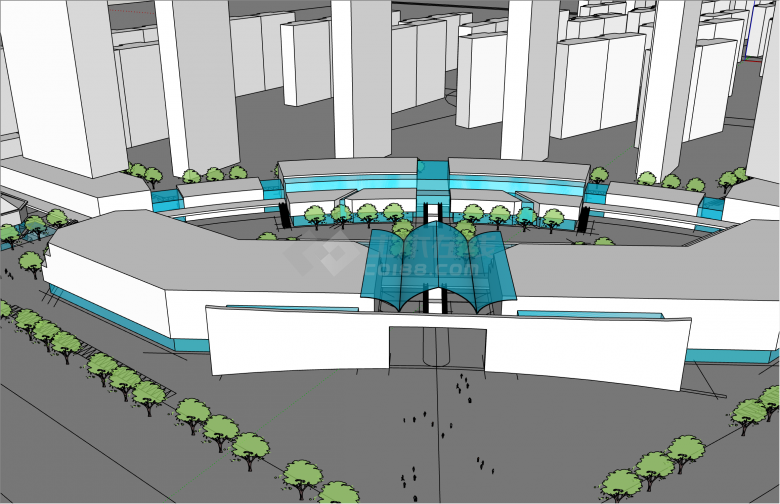 创意现代风格大型综合商业及住宅楼房区红莲湖中央花园SU模型-图二