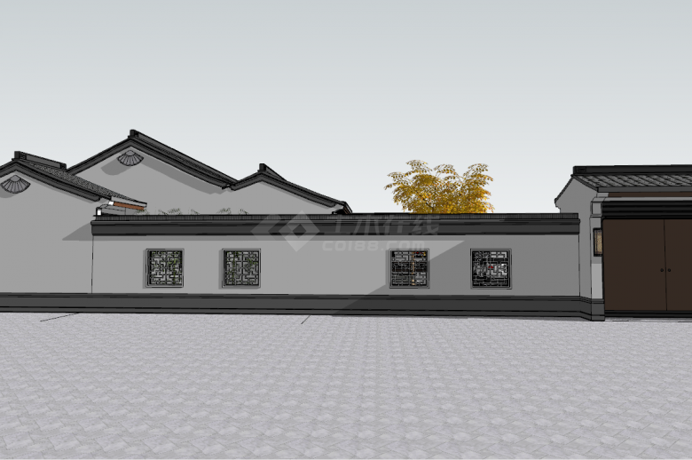 中式大型经典四合院建筑复古别墅su模型-图一