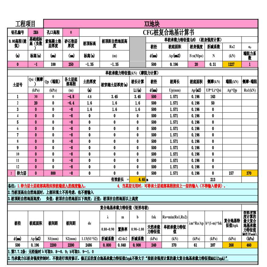 CFG地基处理承载力计算表格