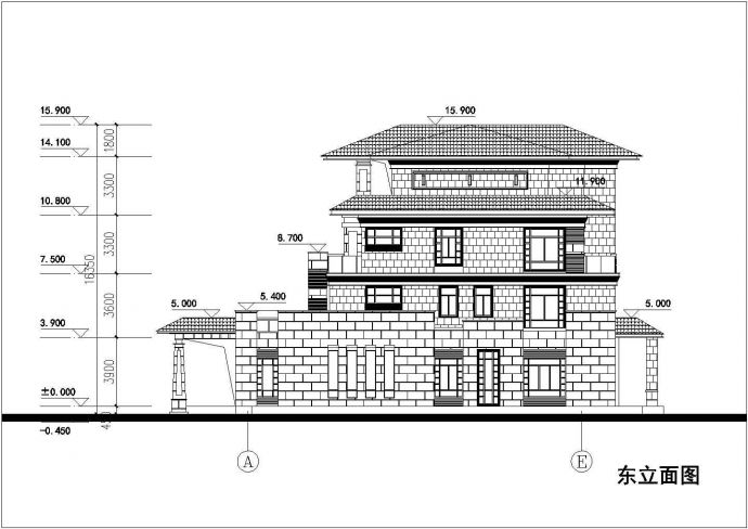 某地区4层剖屋顶别墅建筑设计方案_图1