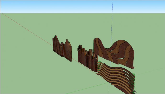 中式木栅栏景观小品SU模型_图1