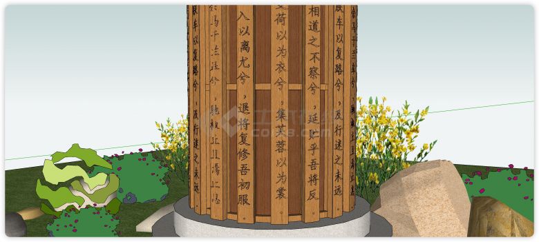 中式竹简文化雕塑小品景观SU模型-图一