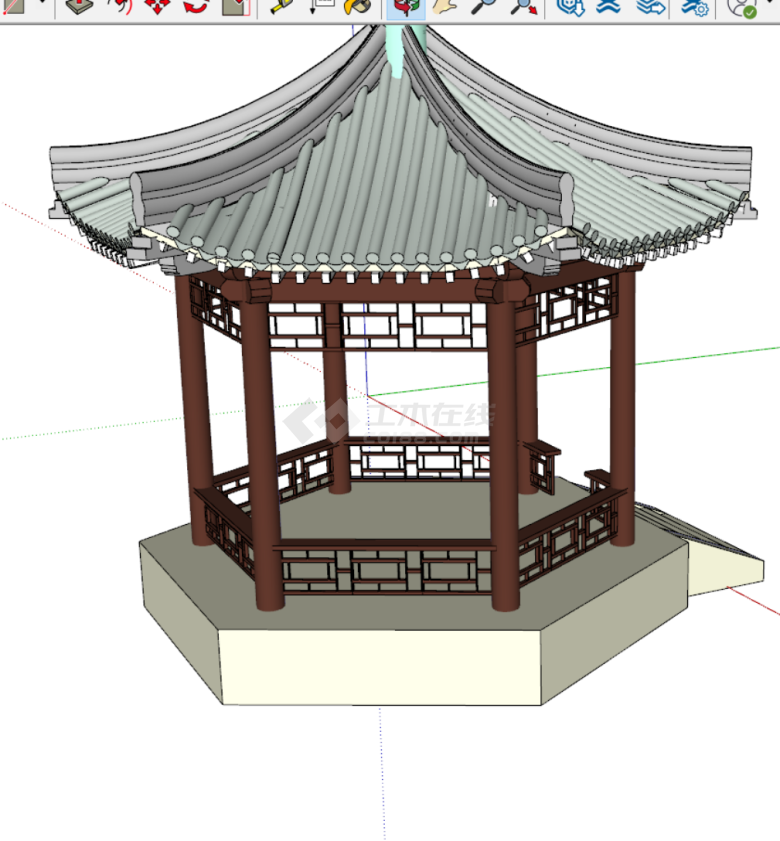 中式复古建筑乘凉亭子su模型-图二