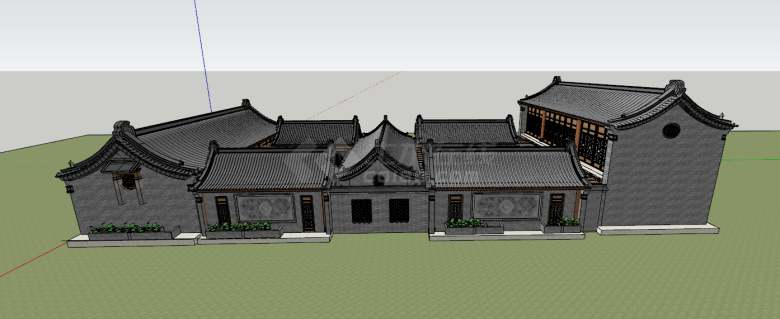 中式复古建筑四合院SU模型-图二