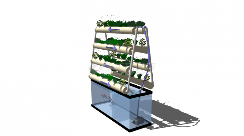 鱼缸蔬菜种植器皿一体机su模型-图二
