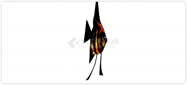 黑色神仙鱼水族馆鱼类动物组合su模型-图二