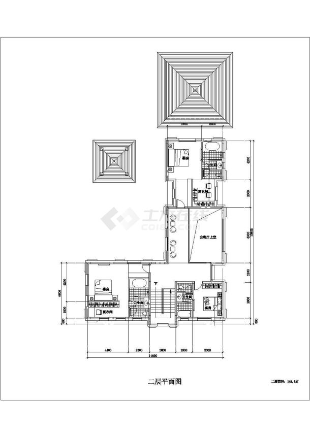 某地三层温泉别墅建筑设计平面图纸-图二