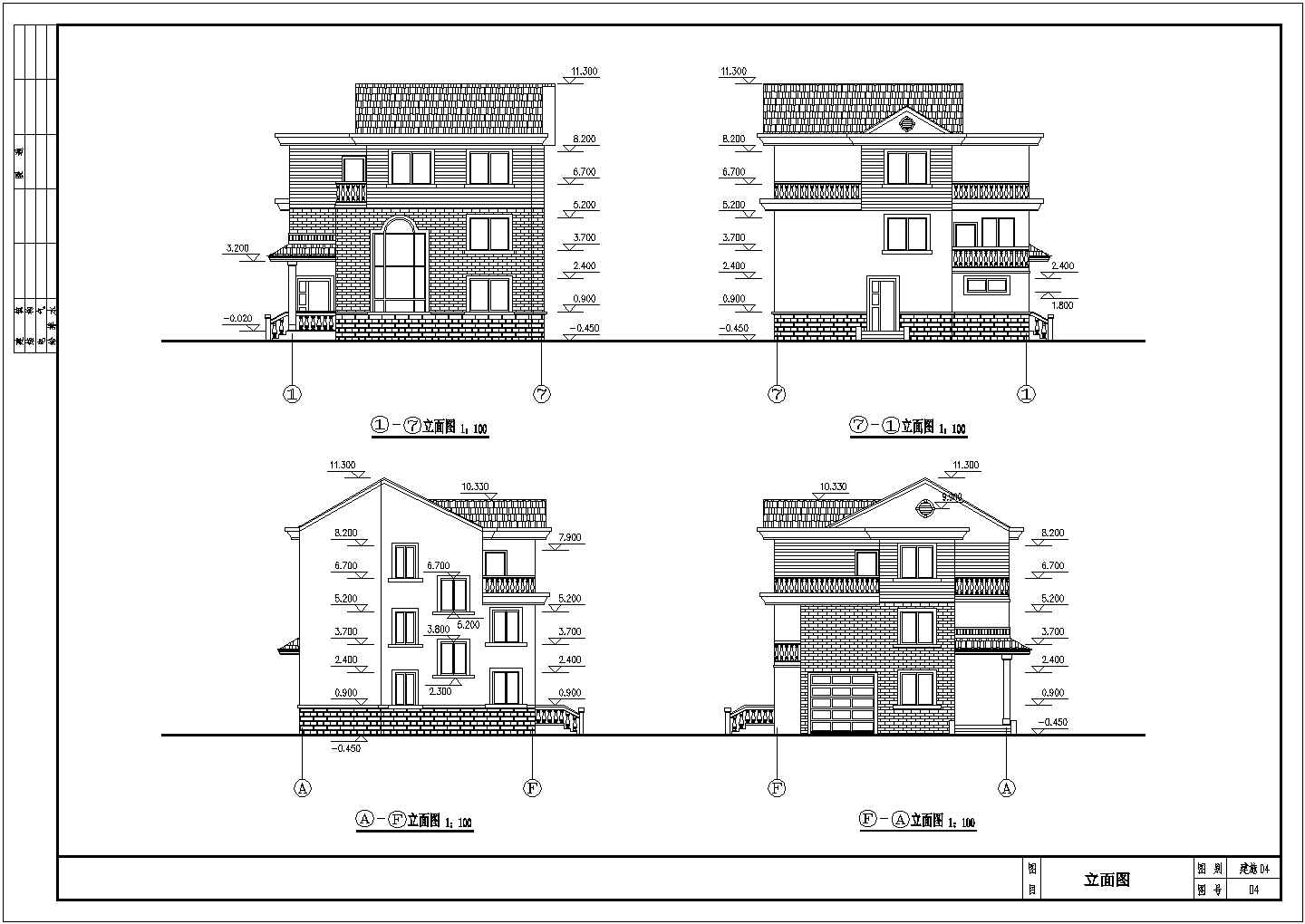 某农村3层框架结构别墅式住宅全套建筑施工图纸