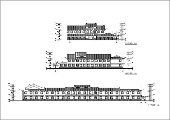 某地古代风格3层办公楼建筑设计方案图纸_图1