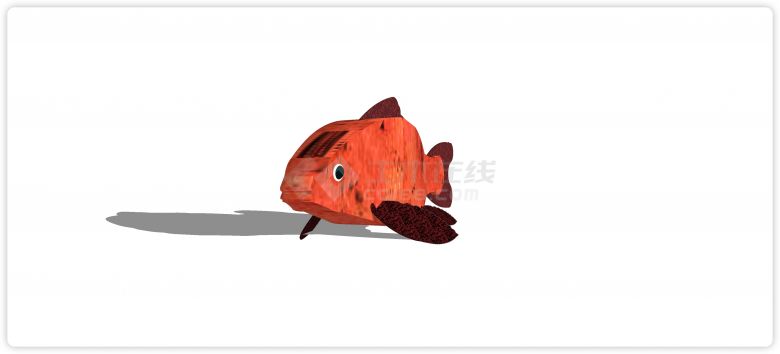 红色木雕现代鱼雕塑小品su模型-图二